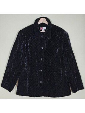 JM Collection Black Quilted Velvet Jacket Women 18W Lined Chic Grandma Versatile